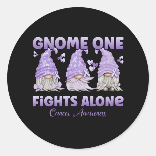 All Cancer Awareness Lavender Ribbon Gnome Classic Round Sticker (Front)