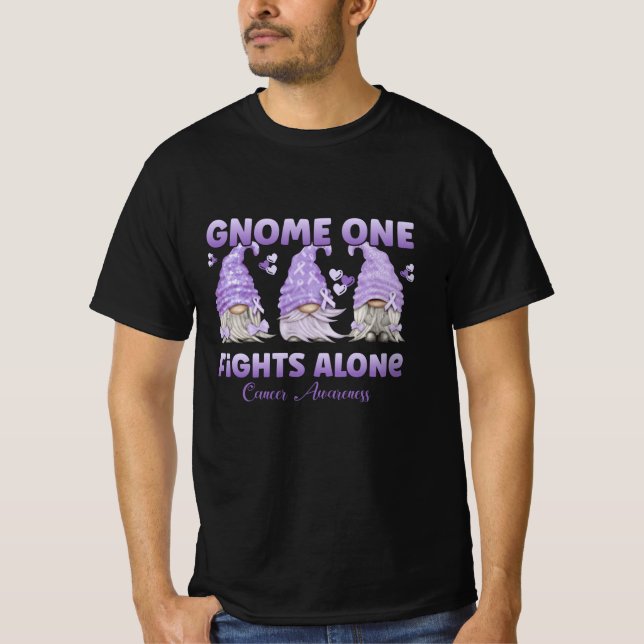 All Cancer Awareness Lavender Ribbon Gnome T-Shirt (Front)