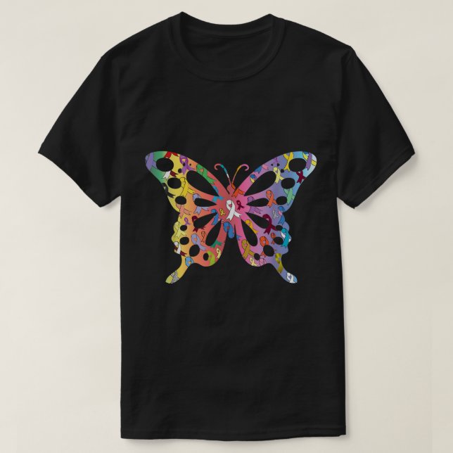 All Cancer Matters Awareness Butterfly All Ribbons T-Shirt (Design Front)