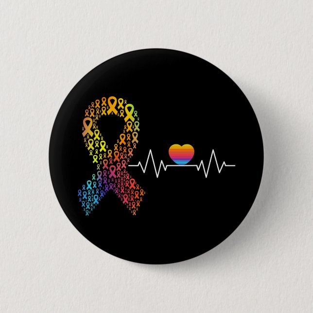 All Cancer Matters Awareness Day Heartbeat Ribbon  6 Cm Round Badge (Front)