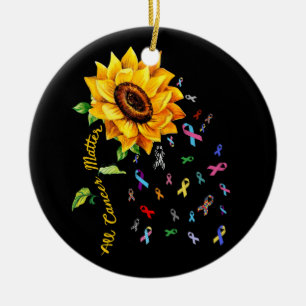 All Cancer Matters Awareness Day Ribbon Sunflower  Ceramic Ornament