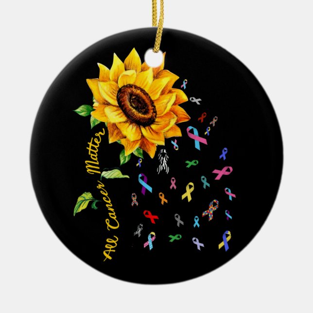 All Cancer Matters Awareness Day Ribbon Sunflower  Ceramic Ornament (Front)