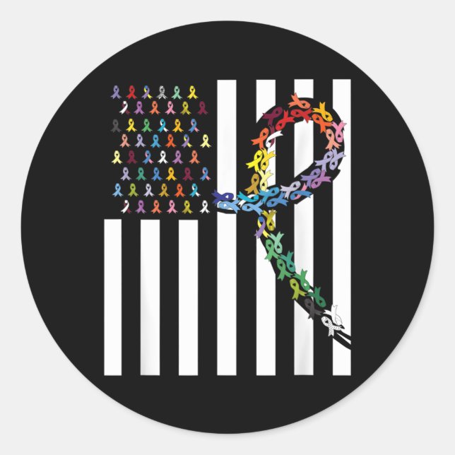 All Cancer Matters Awareness Usa Flag Cross Classic Round Sticker (Front)