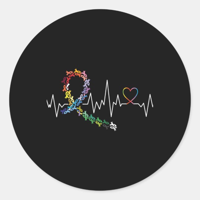 All Cancer S Awareness Day Heartbeat Long Sleeve  Classic Round Sticker (Front)