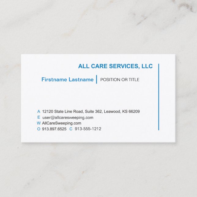 All Care Services - Job Title Business Card (Front)