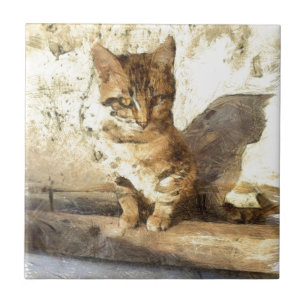 All Cats Are Black In The Dark Pencil Sketch Ceramic Tile
