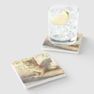All Cats Are Black In The Dark Pencil Sketch Stone Coaster
