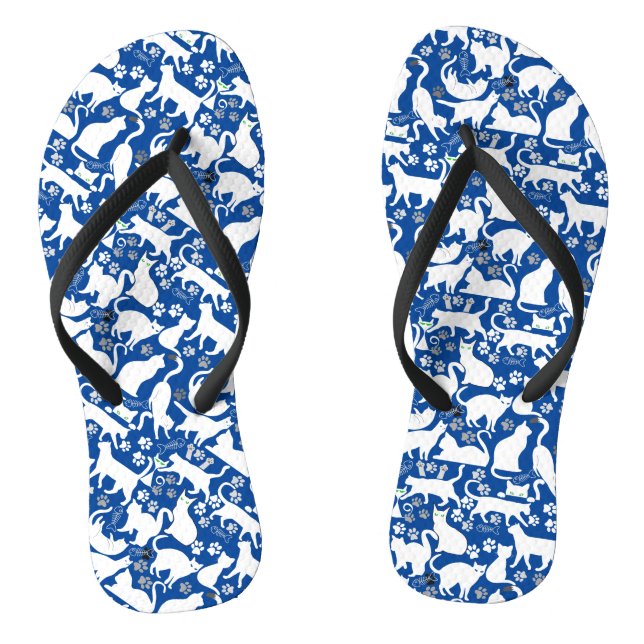 All Cats pattern.w.bx4 Blue BG Thongs (Footbed)