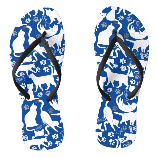 All Cats pattern.w.bx4 Blue BG v2 Thongs (Footbed)