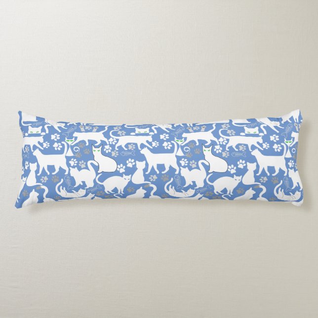 All Cats pattern.w.bx4 L Blue BG Body Cushion (Front)