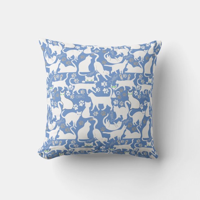 All Cats pattern.w.bx4 L Blue BG Lumbar Cushion (Front)