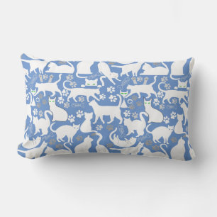 All Cats pattern.w.bx4 L Blue BG Lumbar Cushion