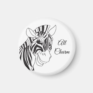 "All Charm" Lively Zebra Black & White Trendy Magnet