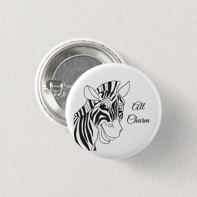 "All Charm" Lovely Zebra Black & White Trendy 3 Cm Round Badge (Front & Back)