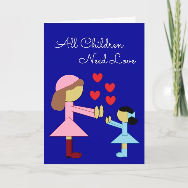 All Children Need Love: Dark Blue Blank Card (Front)
