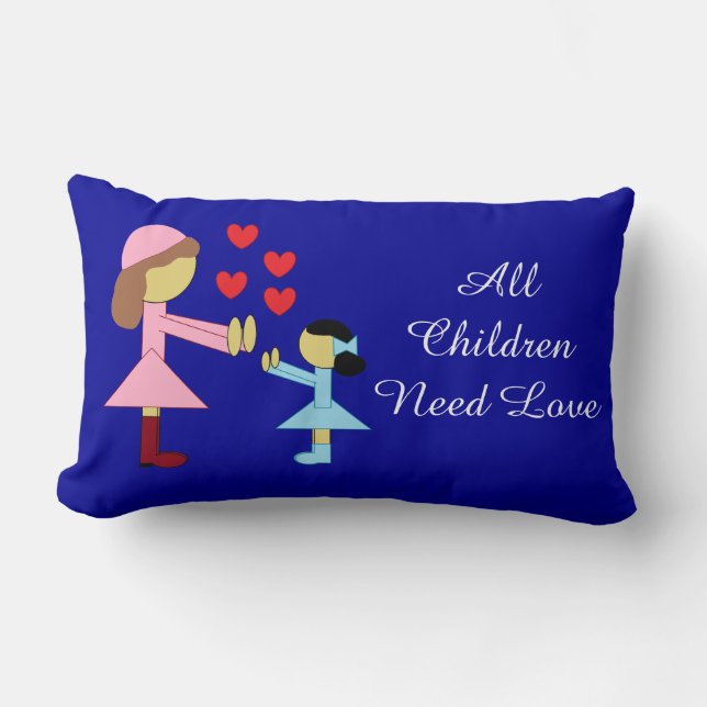 All Children Need Love: Dark Blue Lumbar Cushion (Front)