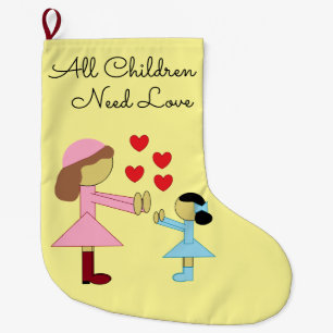 All Children Need Love:  Light Yellow Large Christmas Stocking