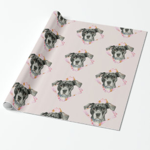 "All Ears" 2 Black Pit Bull Dog Illustration Wrapping Paper