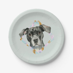 "All Ears" Pit Bull Dog Watercolor Painting Paper Plate