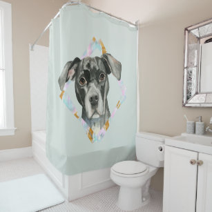 "All Ears" Pit Bull Dog Watercolor Painting Shower Curtain