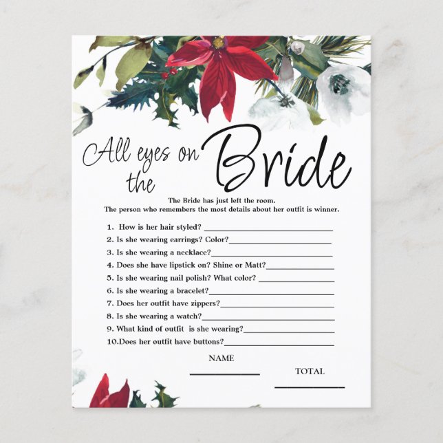 All eyes on Bride Poinsettia Bridal Shower Game (Front)
