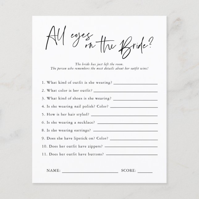 All Eyes on the Bride | Bridal Shower Game (Front)