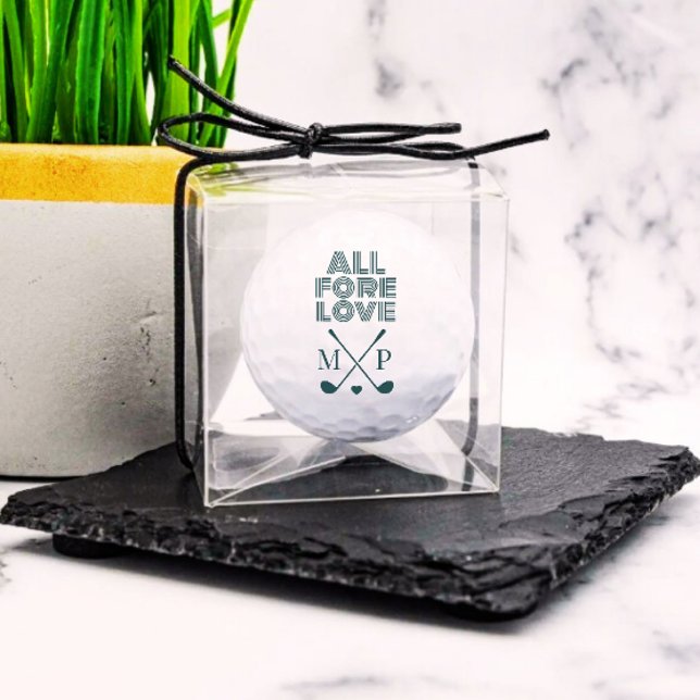 All Fore Love Monogram | Dark Green Modern Golf Balls (All fore love modern monogram wedding design golf ball)