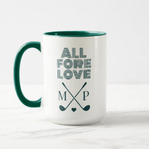 All Fore Love Monogram Dark Green Modern Mug