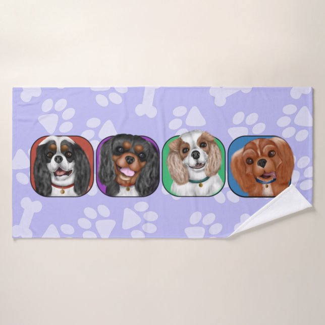 All Four Cavalier King Charles, Cute    Bath Towel (Bath Towel)