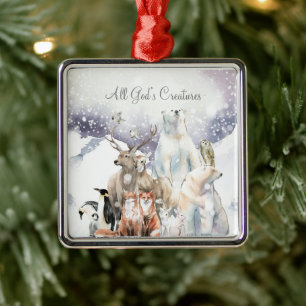 All God’s Creatures Inspirational Holiday Script Metal Ornament