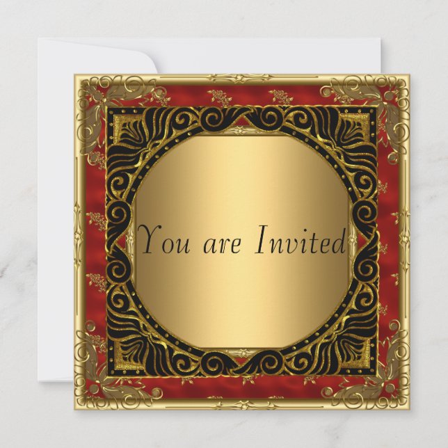 All Gold Black Red retro Party Invitation (Front)