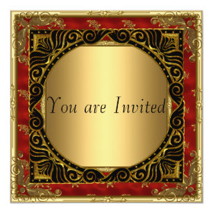 All Gold Black Red retro Party Invitation