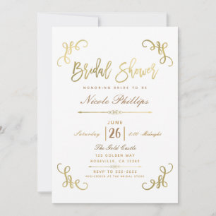 All Gold Faux Foil Bridal Shower Script Type Invitation