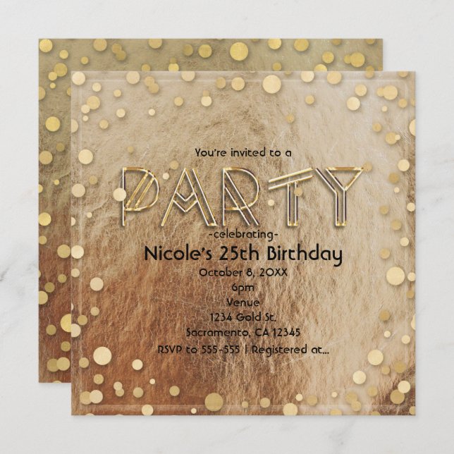 All Gold Glam Faux Foil Confetti Party Invitations (Front/Back)