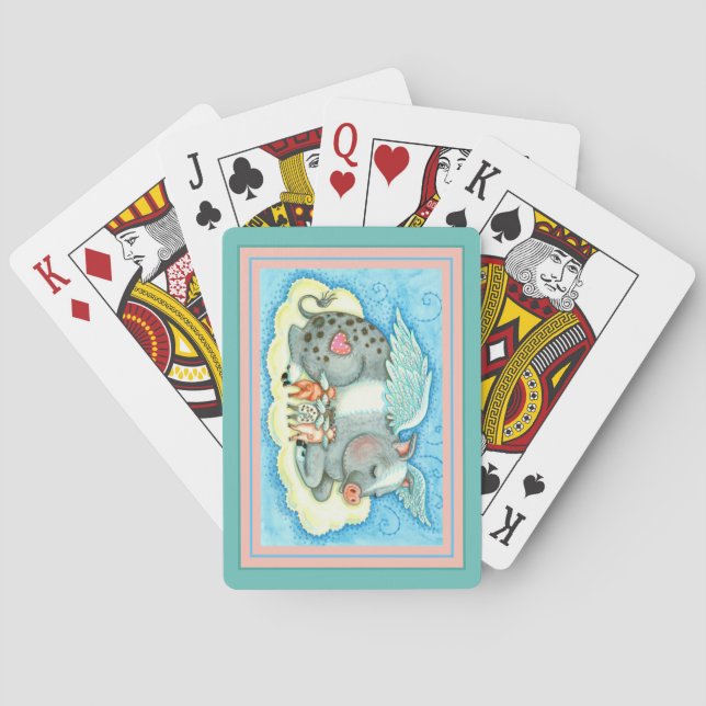 ALL GOOD PIGLETS GO TO HEAVEN, CUTE PIG ANGELS PLAYING CARDS (Back)