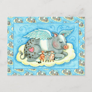 ALL GOOD PIGLETS GO TO HEAVEN, CUTE PIG ANGELS POSTCARD