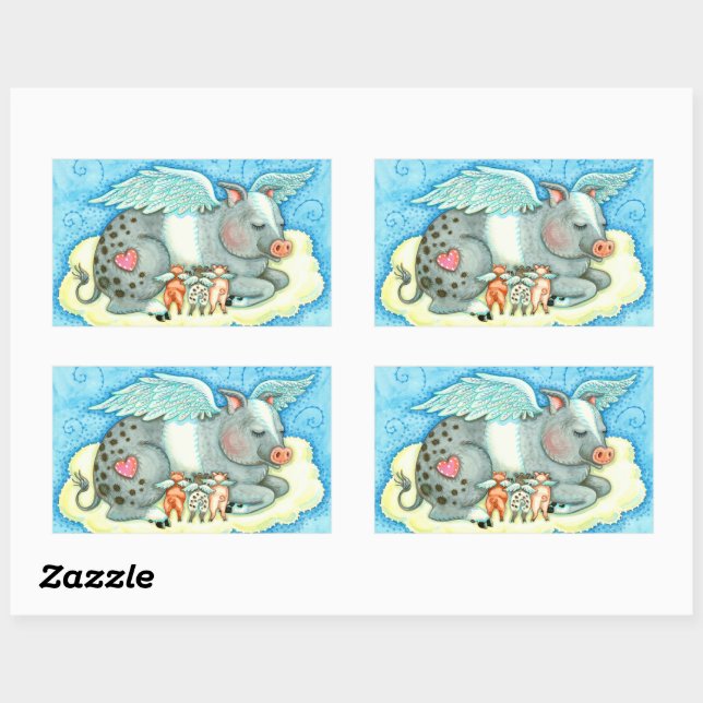 ALL GOOD PIGLETS GO TO HEAVEN, CUTE PIG ANGELS RECTANGULAR STICKER (Sheet)