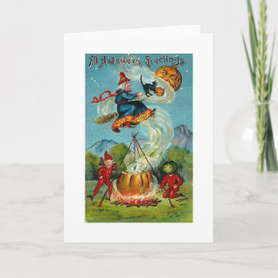 All Halloween Greetings Flying Witch Card