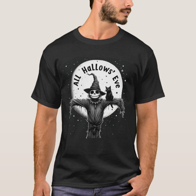 All Hallow's Eve Halloween Tee with Scarecrow (Front)