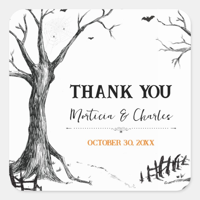All Hallows Eve Halloween Tree Thank You Stickers (Front)