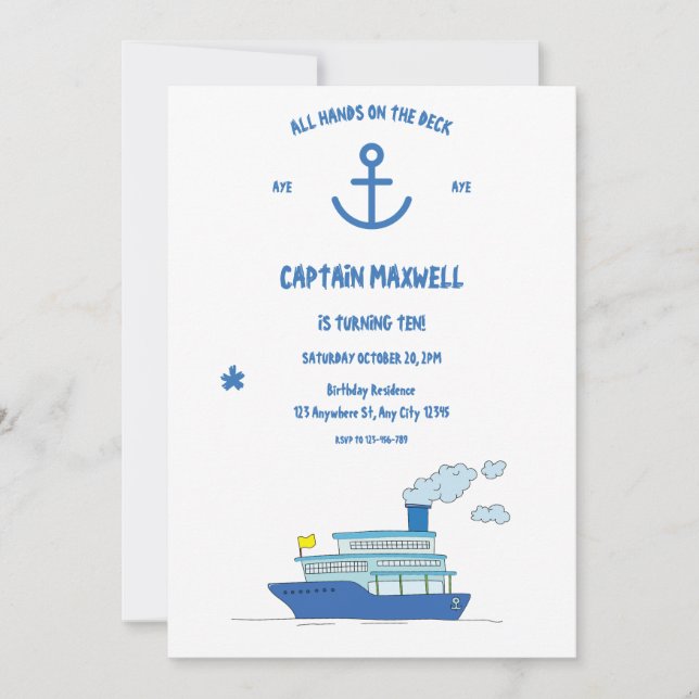 All Hands On The Deck Birthday Invitation (Front)