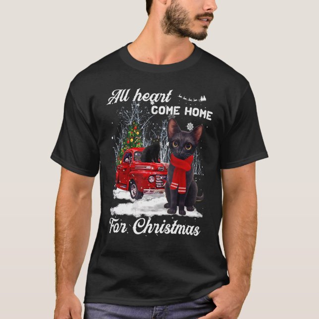All Heart Come Home For Christmas Black Cat Christ T-Shirt (Front)