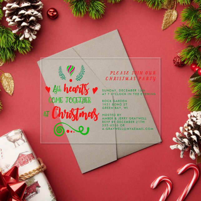 All Hearts Come Together At Christmas Holiday Acrylic Invitations (Insitu (Holiday))