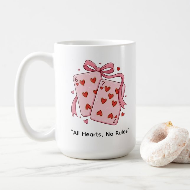 All Hearts No Rules Pink Playing Cards Mug (With Donut)