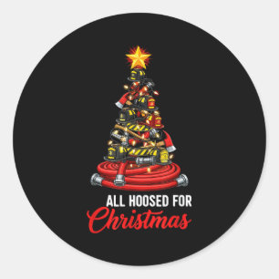 All Hoosed Christmas Firefighter Tree Shirt, Firem Classic Round Sticker