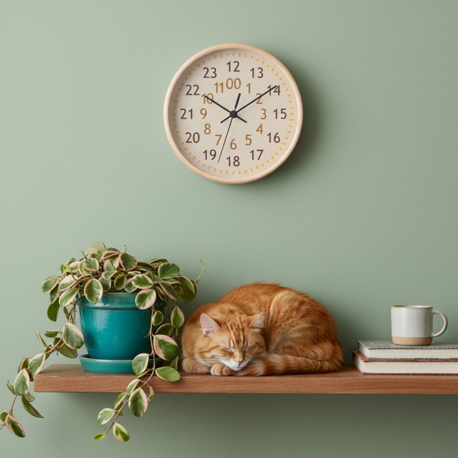  All Hours Earthy Natural Wood Frame Decorative Clock (Unique 24 hours wall clock!)