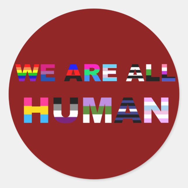 All Human Red Classic Round Sticker (Front)