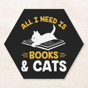 All I Need Is Books And Cats Paper Coaster