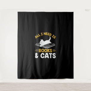 All I Need Is Books And Cats Tapestry