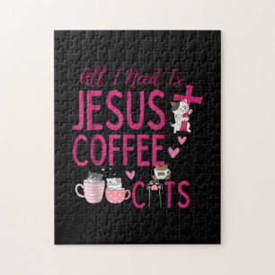 All I Need Is Jesus, Coffee, and Cats Christian Fu Jigsaw Puzzle